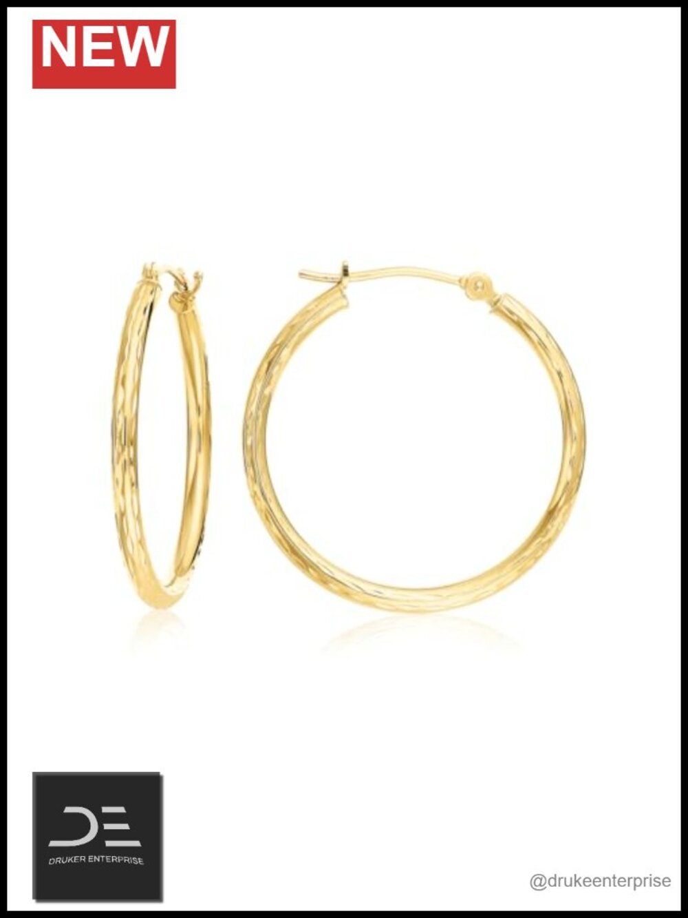 10K Yellow Gold Hand Engraved Diamond-Cut Hoop Earrings